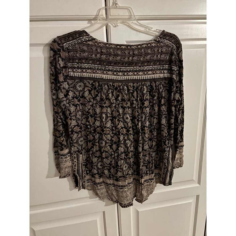 Lucky Brand Womens Black Floral Geometric Print V-Neck Boho Top Medium - Picture 5 of 7
